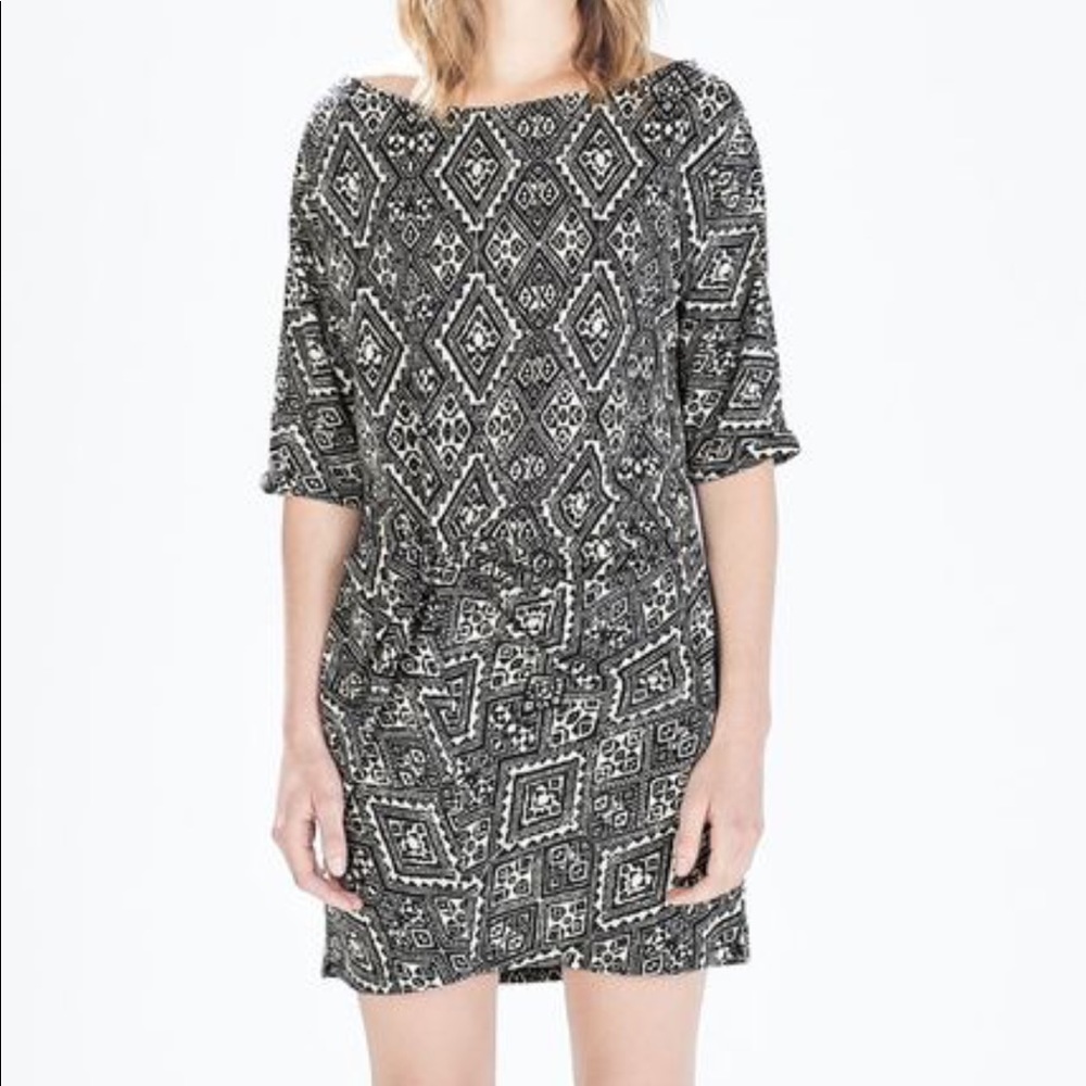 Zara printed fabric dress with gathered hip